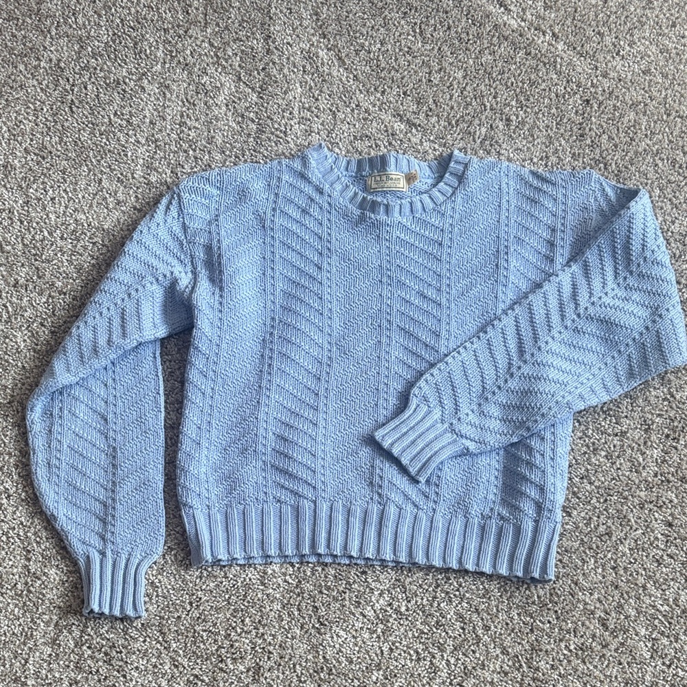 L.L. Bean Pale Blue Cotton VINTAGE Crew Neck Sweater
